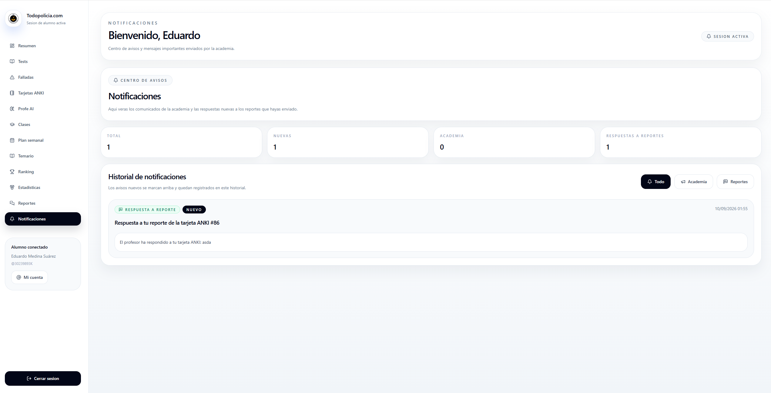 notificaciones del sistema appacademias